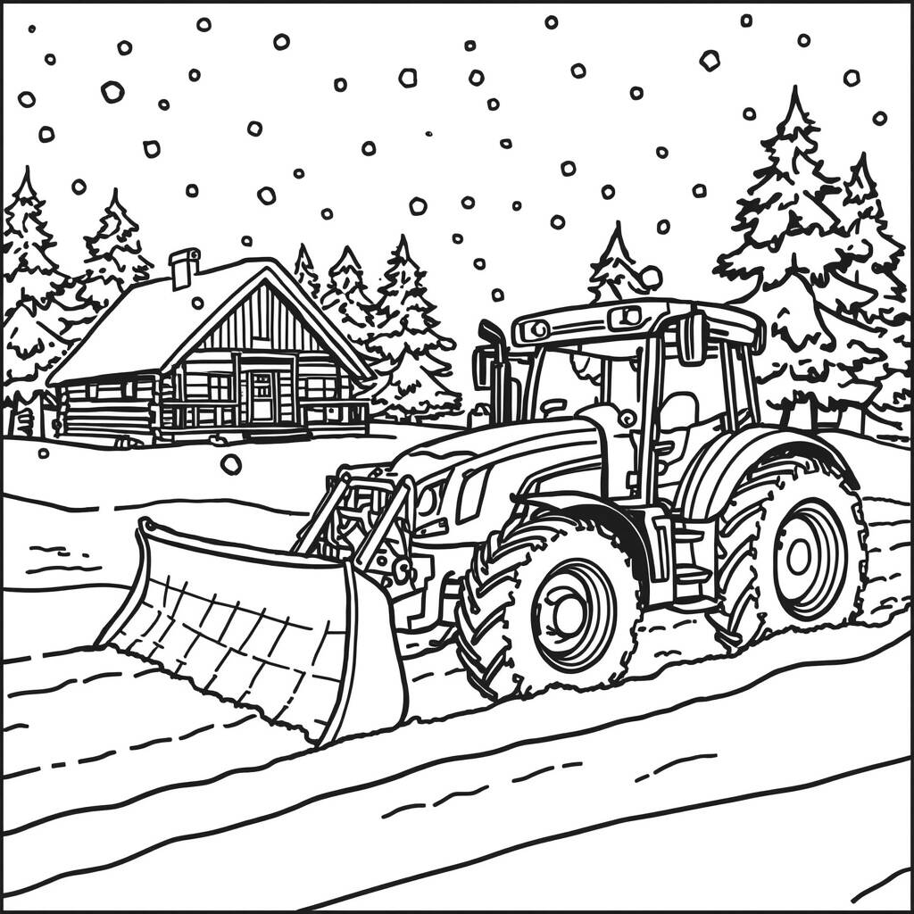 Trator de Inverno (Desenho para Colorir)
