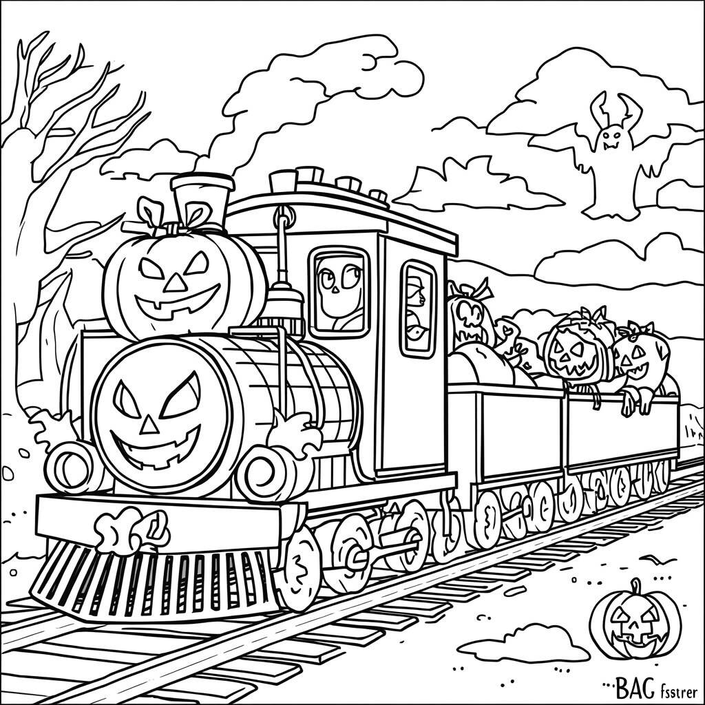 Trem de Halloween (Desenho para Colorir)