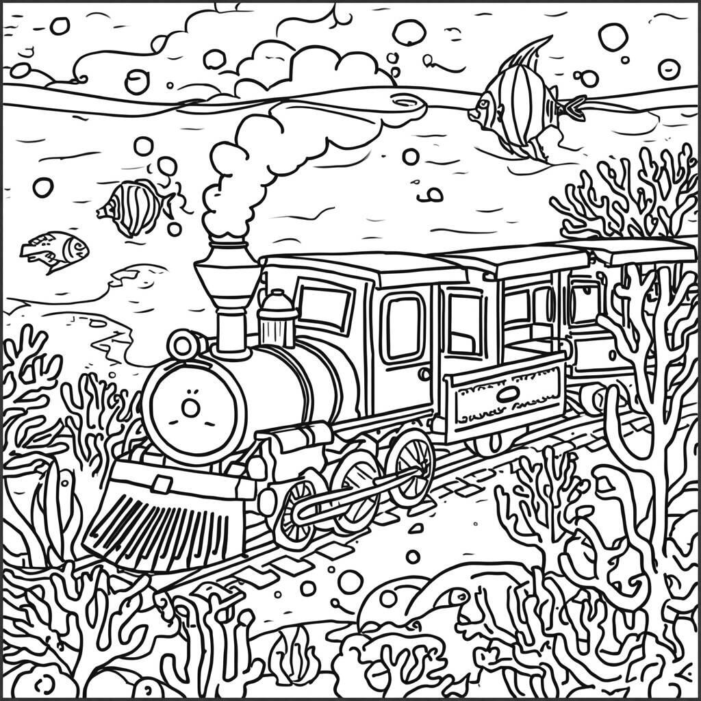 Trem de Mundo Subaquatico (Desenho para Colorir)