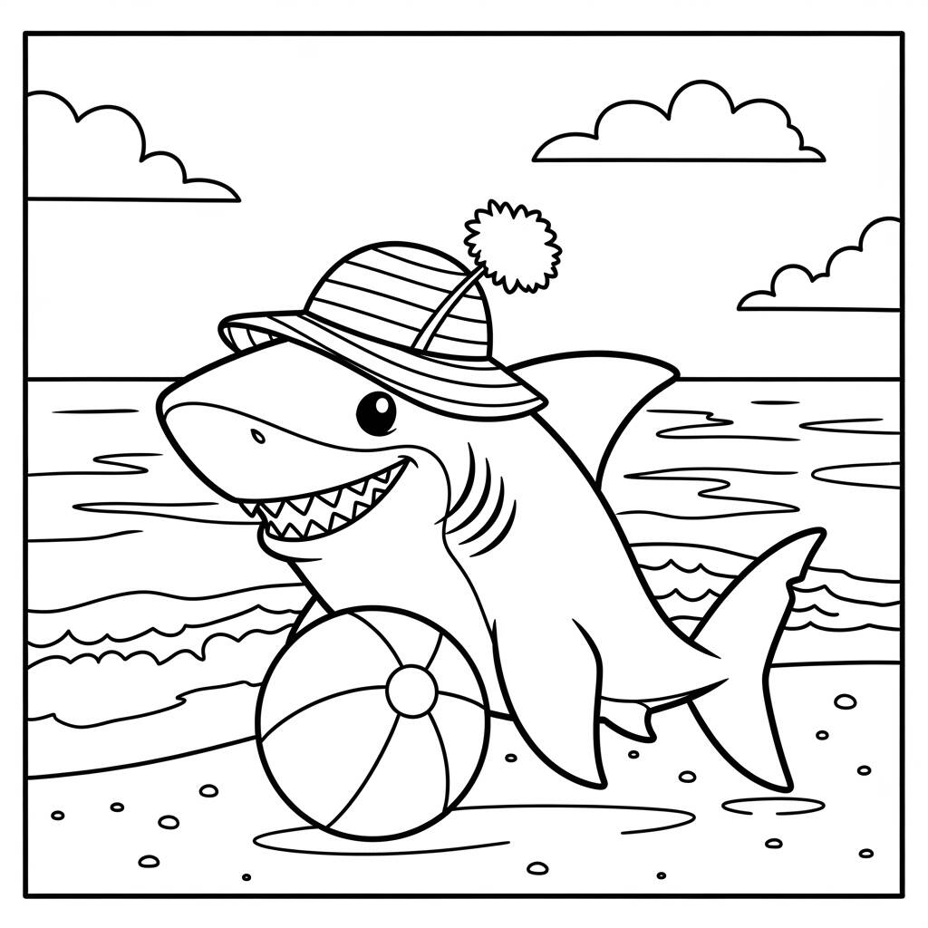 Tubarao de Verao Divertido (Desenho para Colorir)