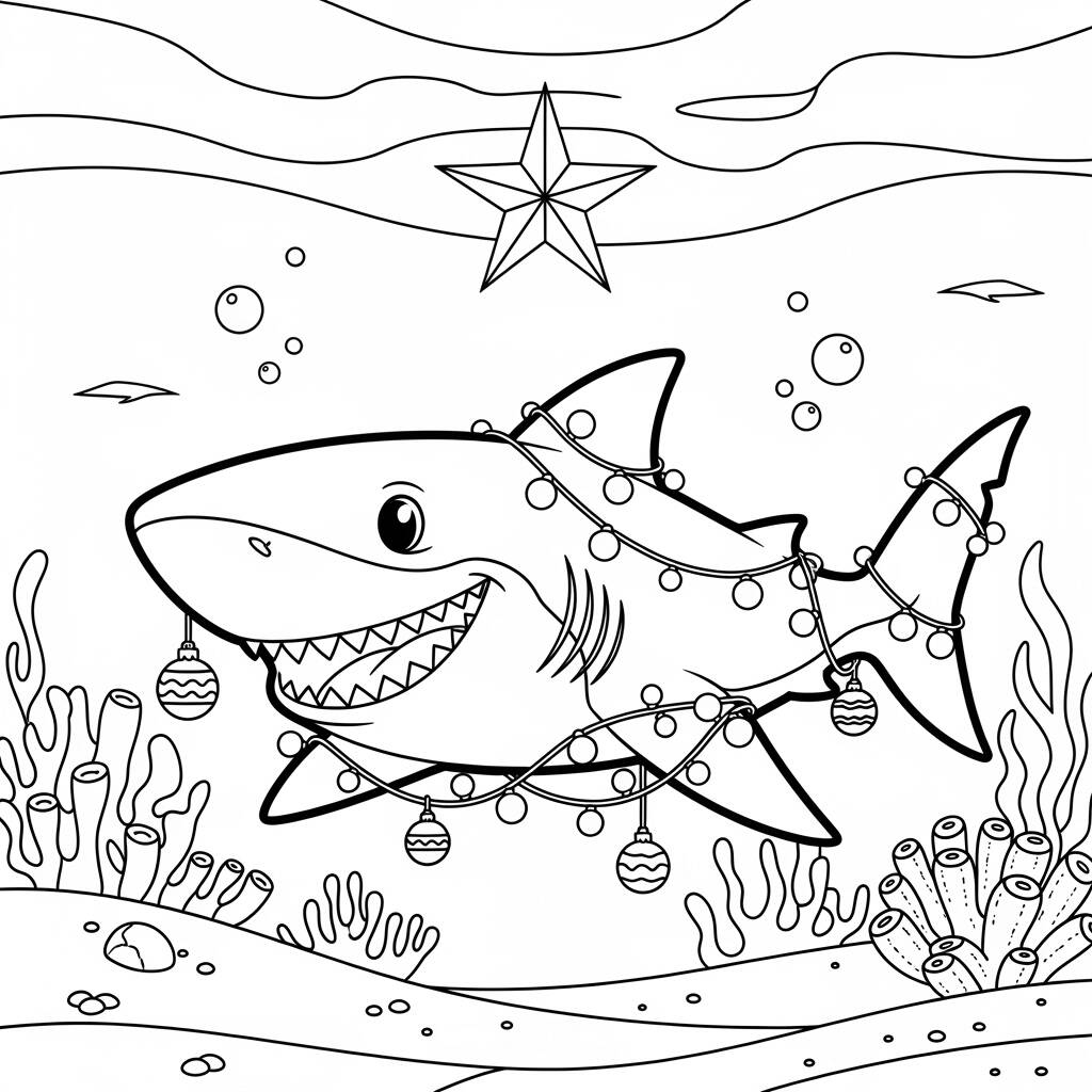 Tubarao e a Magia do Natal (Desenho para Colorir)