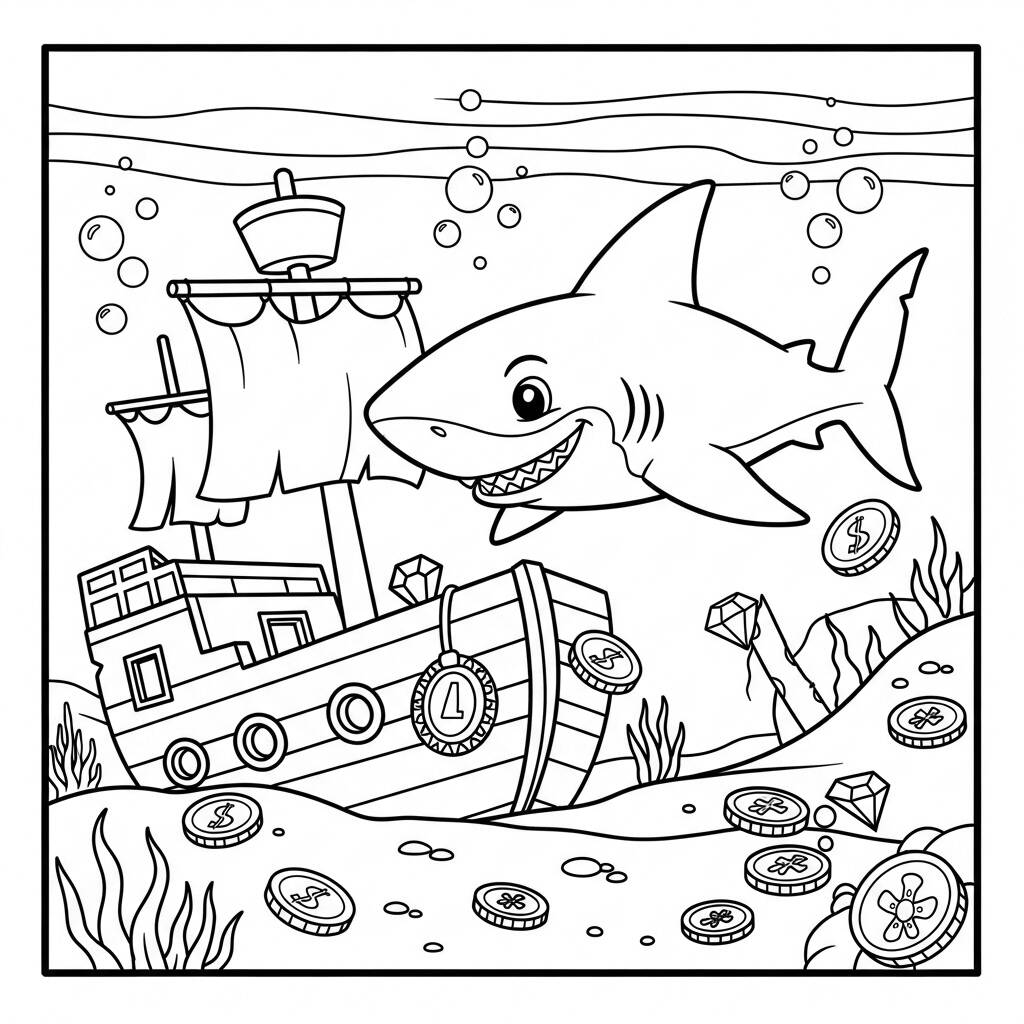 Tubarao em Aventura (Desenho para Colorir)