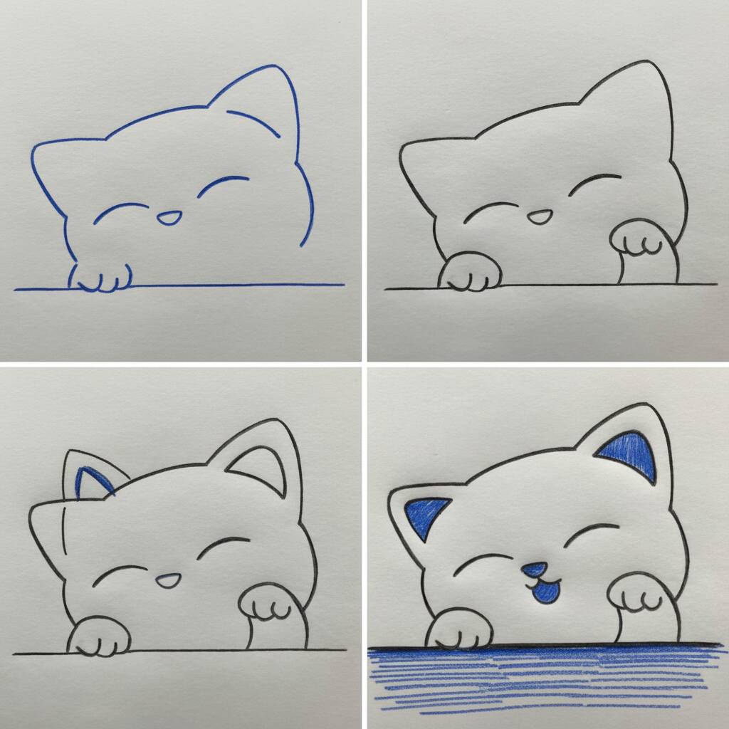 Tutorial para desenhar um gato fofo em etapas simples