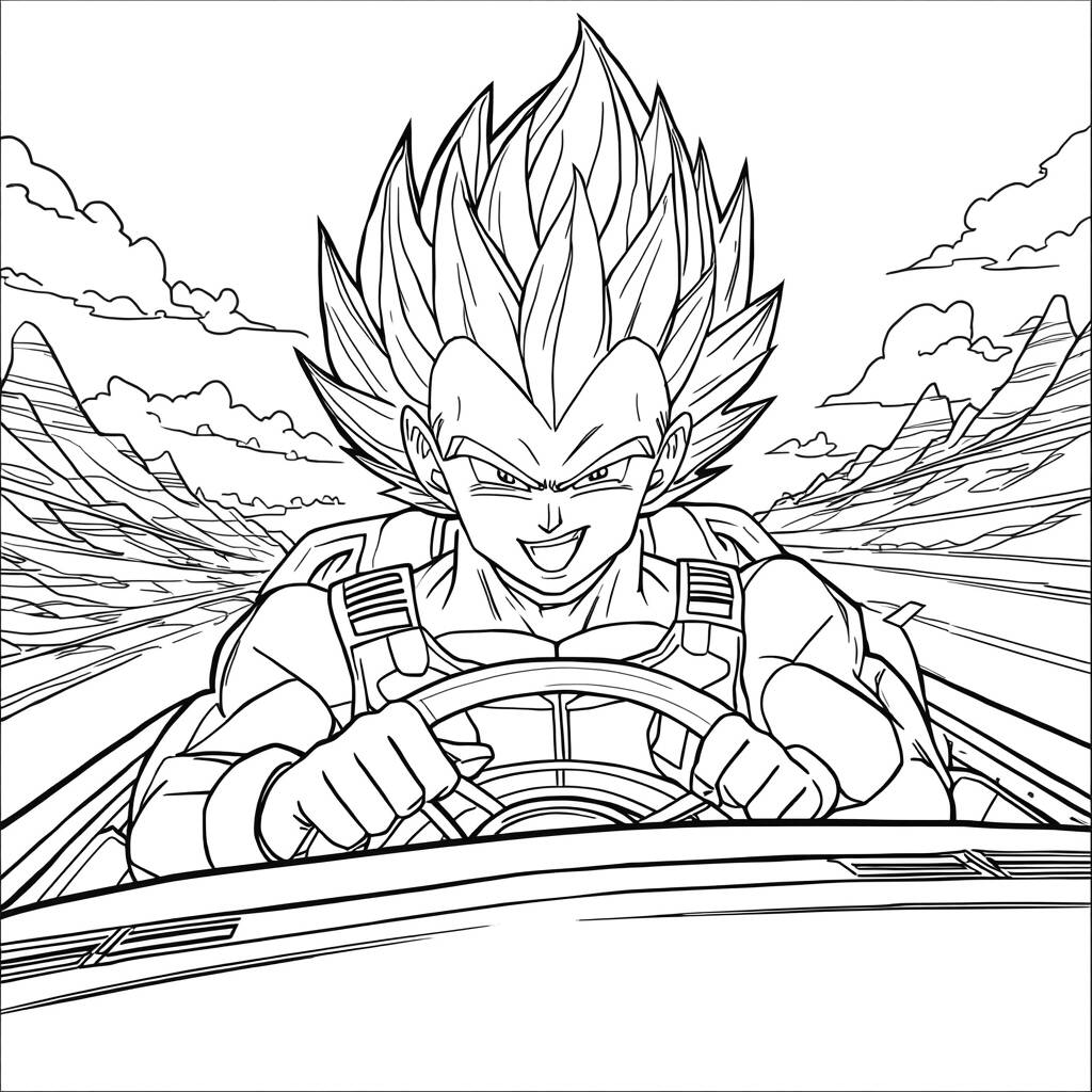 Vegeta em um Carro (Desenho para Colorir)