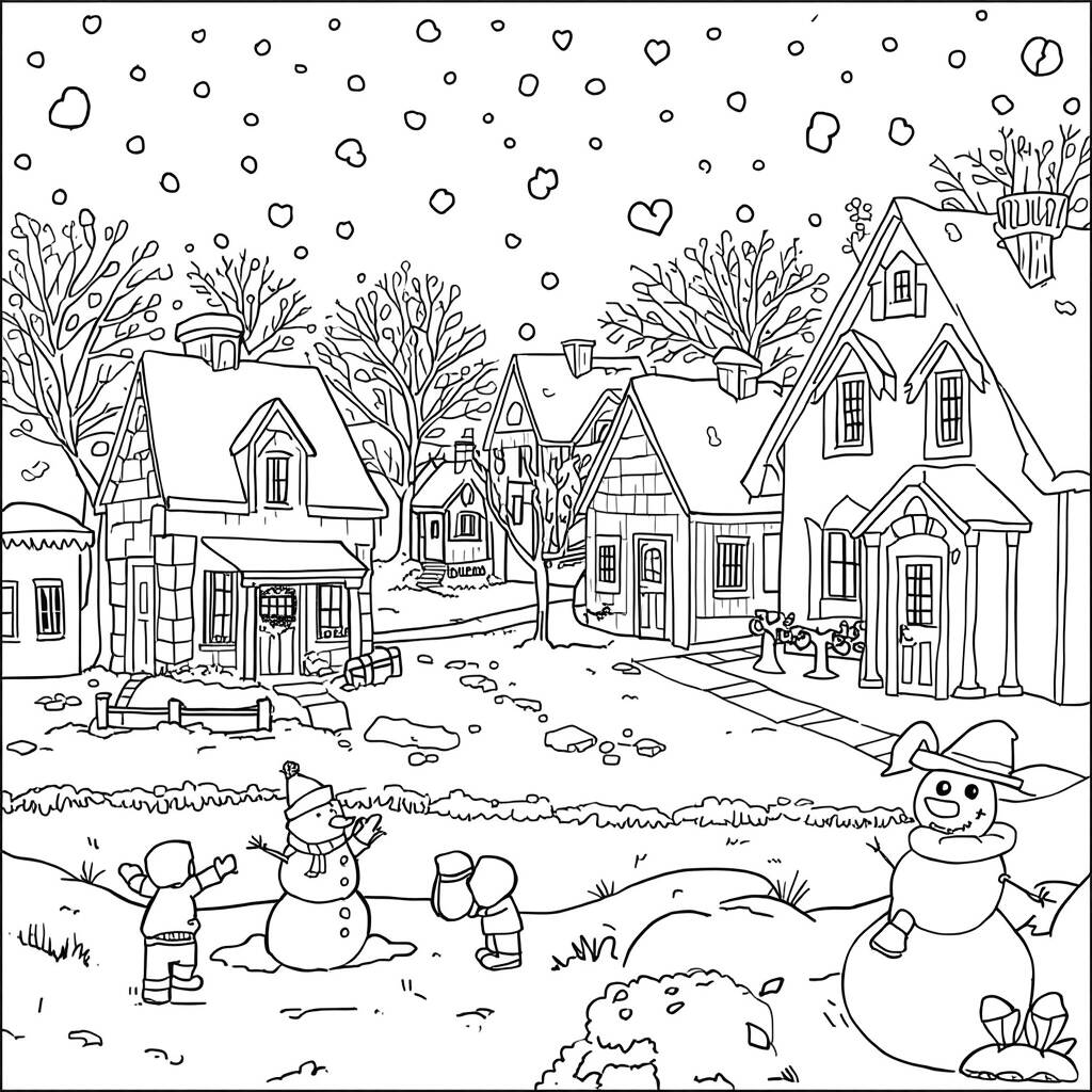 Vila de Inverno Aconchegante (Desenho para Colorir)