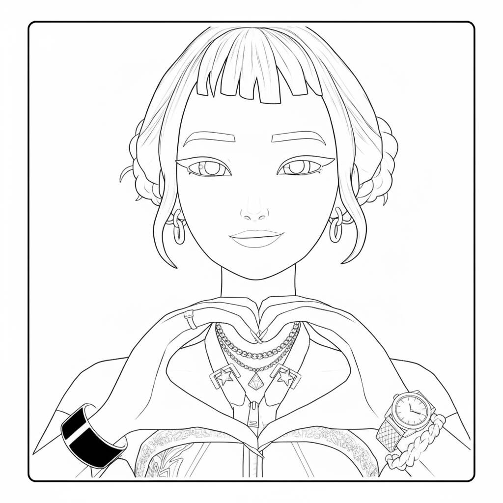 Zoey Elegante com Acessórios Brilhantes (Desenho para Colorir)