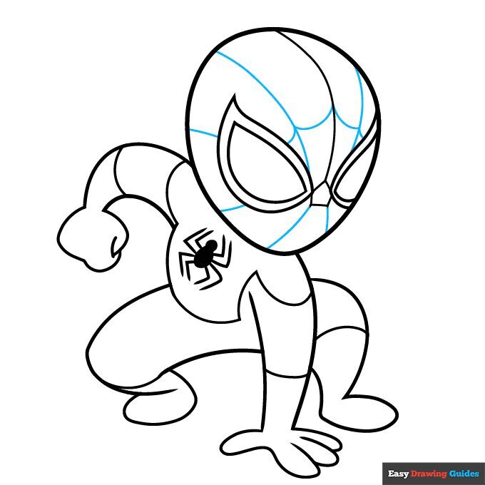 Como Desenhar o Homem Aranha – Tutorial de desenho Passo a Passo – Passo 8