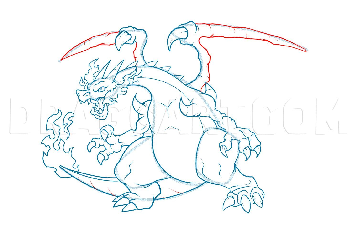 Como Desenhar o Mega Charizard – Tutorial de desenho Passo a Passo – Passo 14